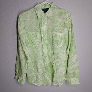 Lauren by Ralph Lauren Lightweight Tropical Button Up Long Sleeve Blouse - Small